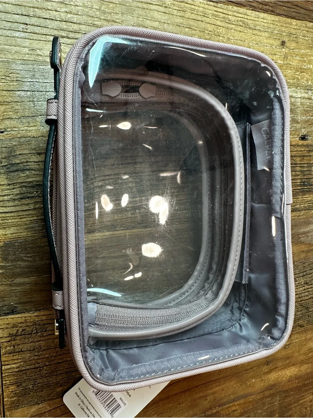 Calpak Clear Cosmetic Case with Dusty Mauve Trim